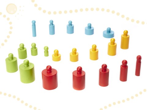 Odważniki cylindry drewniane montessori kolorowe Odważniki cylindry drewniane montessori kolorowe