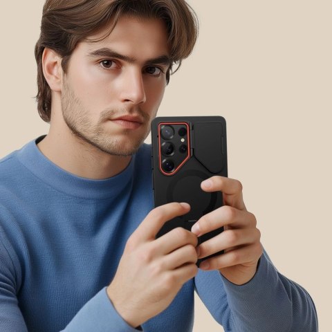 Etui Tech-Protect Kevlar Aura MagSafe na Samsung Galaxy S25 Ultra - czarno-pomarańczowe