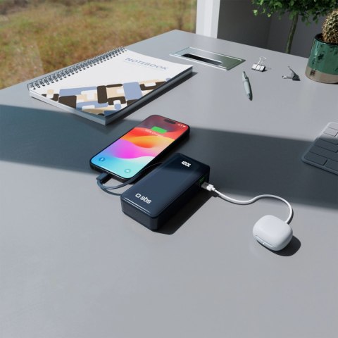 Powerbank SBS 10000 mAh 20W z wbudowanym kablem USB-C i wyświetlaczem cyfrowym - ciemnoszary
