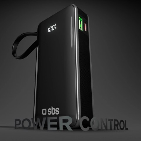 Powerbank SBS 10000 mAh 20W z wbudowanym kablem USB-C i wyświetlaczem cyfrowym - czarny