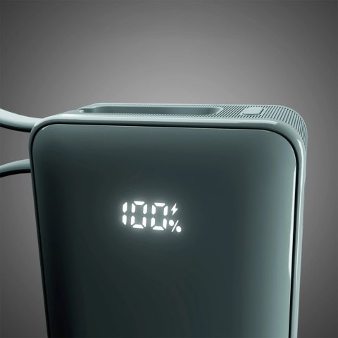 Powerbank SBS 10000 mAh 20W z wbudowanym kablem USB-C i wyświetlaczem cyfrowym - szary