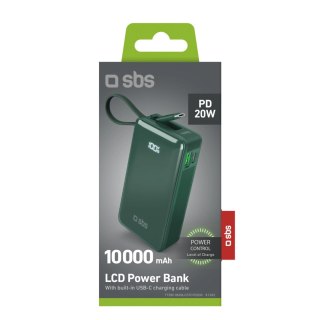 Powerbank SBS 10000 mAh 20W z wbudowanym kablem USB-C i wyświetlaczem cyfrowym - zielony