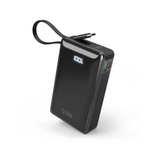 Powerbank SBS 20000 mAh 20 W z wbudowanym kablem USB-C i wyświetlaczem cyfrowym - czarny