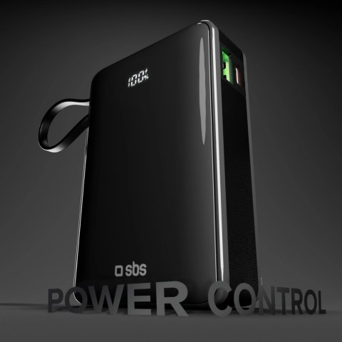 Powerbank SBS 20000 mAh 20 W z wbudowanym kablem USB-C i wyświetlaczem cyfrowym - czarny