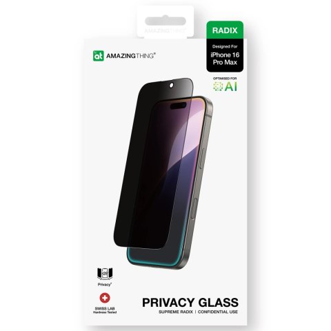 Szkło hartowane AMAZINGTHING Radix Privacy Glass prywatyzujące do iPhone 16 Pro Max Szkło hartowane AMAZINGTHING Radix Privacy Glass prywatyzujące do iPhone 16 Pro Max