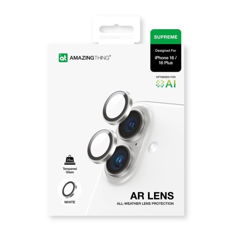 Szkło hartowane AMAZINGTHING AR Aluminium 2 Lens Glass z ramką na soczewki aparatu do iPhone 16 / 16 Plus - białe Szkło hartowane AMAZINGTHING AR Aluminium 2 Lens Glass z ramką na soczewki aparatu do iPhone 16 / 16 Plus - białe