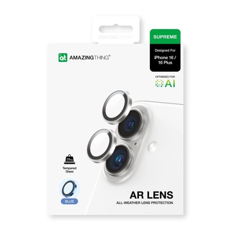Szkło hartowane AMAZINGTHING AR Aluminium 2 Lens Glass z ramką na soczewki aparatu do iPhone 16 / 16 Plus - niebieskie Szkło hartowane AMAZINGTHING AR Aluminium 2 Lens Glass z ramką na soczewki aparatu do iPhone 16 / 16 Plus - niebieskie