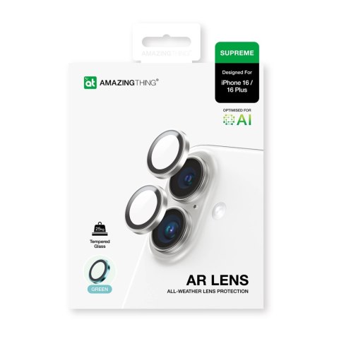 Szkło hartowane AMAZINGTHING AR Aluminium 2 Lens Glass z ramką na soczewki aparatu do iPhone 16 / 16 Plus - zielone Szkło hartowane AMAZINGTHING AR Aluminium 2 Lens Glass z ramką na soczewki aparatu do iPhone 16 / 16 Plus - zielone