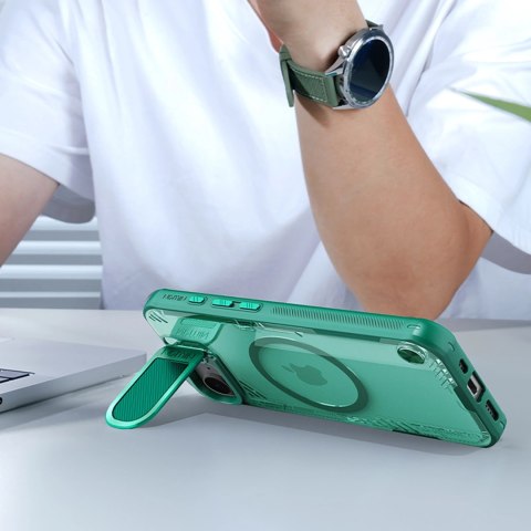 Etui Nillkin Iceblade Prop Magnetic z osłoną na aparat i podstawką na iPhone 16e - zielone Etui Nillkin Iceblade Prop Magnetic z osłoną na aparat i podstawką na iPhone 16e - zielone