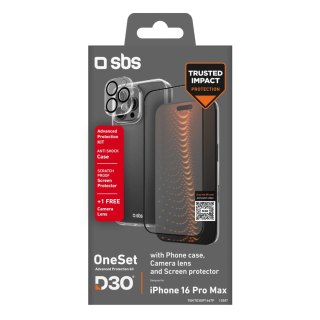 Zestaw SBS z technologią D3O na iPhone 16 Pro Max - etui + szkło ochronne na ekran i aparat - przezroczyste
