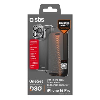 Zestaw SBS z technologią D3O na iPhone 16 Pro - etui + szkło ochronne na ekran i aparat - przezroczyste