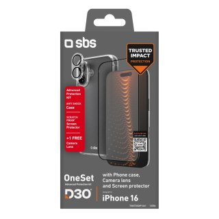 Zestaw SBS z technologią D3O na iPhone 16 - etui + szkło ochronne na ekran i aparat - przezroczyste