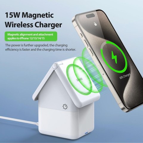 DUZZONA W20 - ładowarka indukcyjna z lampką 4w1 kompatybilna z MagSafe 15W biała