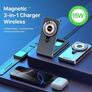 DUZZONA W22 - aluminiowa ładowarka indukcyjna, składana 3w1, kompatybilna z MagSafe 15W czarna