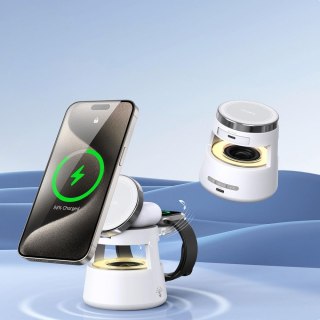 DUZZONA W23 - ładowarka indukcyjna 5w1 z głośnikiem Bluetooth i podświetleniem, kompatybilna z MagSafe 15W czarna