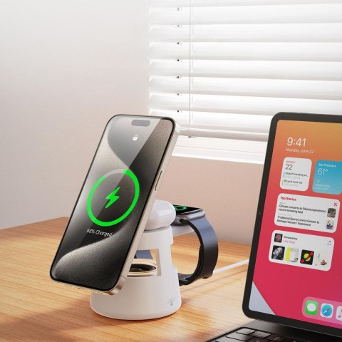 DUZZONA W23 - ładowarka indukcyjna 5w1 z głośnikiem Bluetooth i podświetleniem, kompatybilna z MagSafe 15W czarna