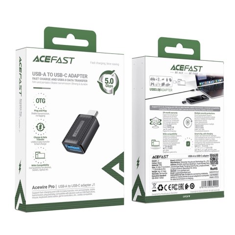 Adapter Acefast J1 USB-A 3.0 (żeński) do USB-C 3.0 (męski) 5Gb/s - czarny Adapter Acefast J1 USB-A 3.0 (żeński) do USB-C 3.0 (męski) 5Gb/s - czarny