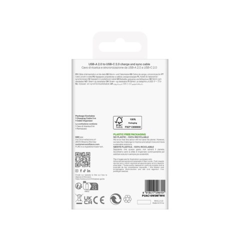 Kabel Puro TPE 10W USB-A - USB-C 3m - biały Kabel Puro TPE 10W USB-A - USB-C 3m - biały