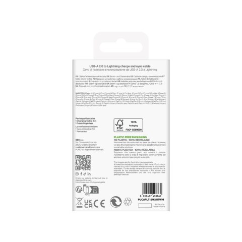 Kabel Puro TPE 12W USB-A - Lightning 2m - biały Kabel Puro TPE 12W USB-A - Lightning 2m - biały