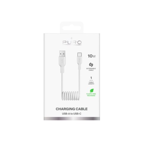 Kabel spiralny Puro 10W USB-A - USB-C 1m - biały Kabel spiralny Puro 10W USB-A - USB-C 1m - biały