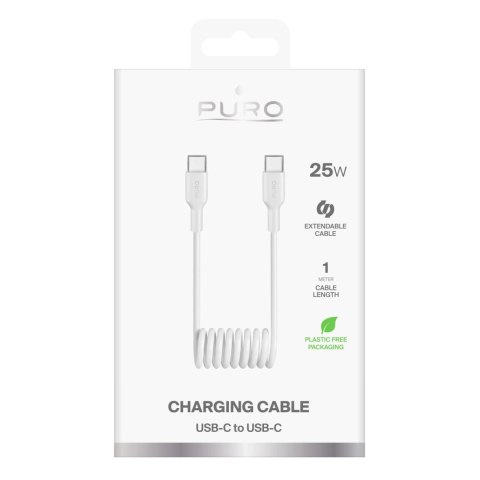 Kabel spiralny Puro 25W USB-C - USB-C 1m - biały Kabel spiralny Puro 25W USB-C - USB-C 1m - biały