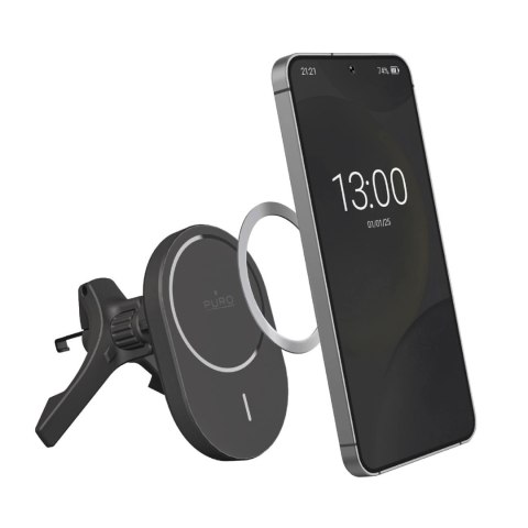 Uchwyt samochodowy Puro z ładowarką Qi2, kompatybilny z MagSafe - czarny Uchwyt samochodowy Puro z ładowarką Qi2, kompatybilny z MagSafe - czarny