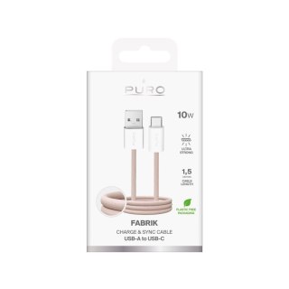 Kabel Puro Fabrik 10W w oplocie USB-A - USB-C 1,5m - beżowy