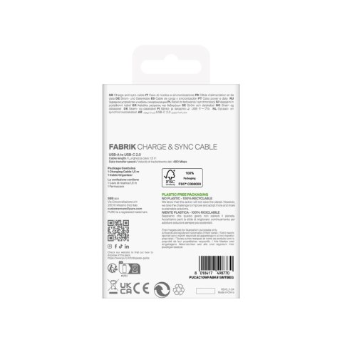 Kabel Puro Fabrik 10W w oplocie USB-A - USB-C 1,5m - beżowy Kabel Puro Fabrik 10W w oplocie USB-A - USB-C 1,5m - beżowy