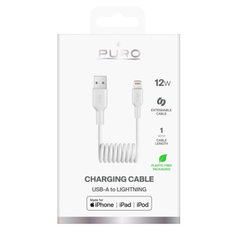 Kabel spiralny Puro 12W USB-A - Lightning 1m - biały Kabel spiralny Puro 12W USB-A - Lightning 1m - biały
