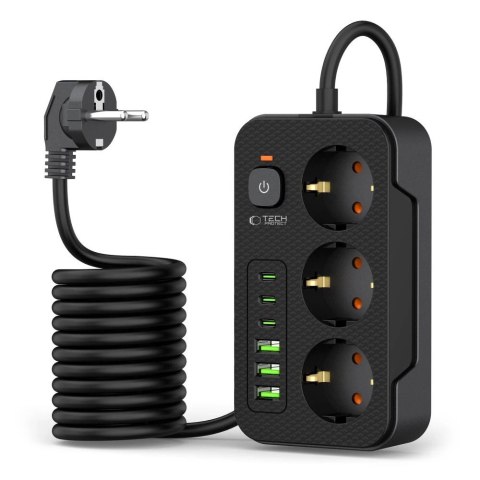 Listwa zasilająca Tech-Protect PC3X6 3 gniazda 240V + 3xUSB-A + 3xUSB-C 200cm - czarna Listwa zasilająca Tech-Protect PC3X6 3 gniazda 240V + 3xUSB-A + 3xUSB-C 200cm - czarna