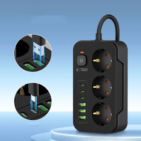 Listwa zasilająca Tech-Protect PC3X6 3 gniazda 240V + 3xUSB-A + 3xUSB-C 200cm - czarna Listwa zasilająca Tech-Protect PC3X6 3 gniazda 240V + 3xUSB-A + 3xUSB-C 200cm - czarna