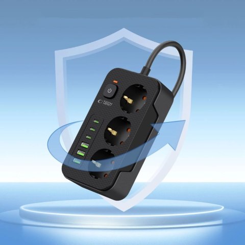 Listwa zasilająca Tech-Protect PC3X6 3 gniazda 240V + 3xUSB-A + 3xUSB-C 200cm - czarna Listwa zasilająca Tech-Protect PC3X6 3 gniazda 240V + 3xUSB-A + 3xUSB-C 200cm - czarna