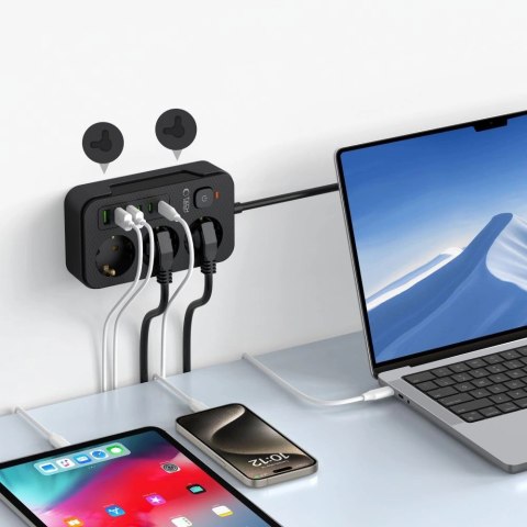 Listwa zasilająca Tech-Protect PC3X6 3 gniazda 240V + 3xUSB-A + 3xUSB-C 200cm - czarna Listwa zasilająca Tech-Protect PC3X6 3 gniazda 240V + 3xUSB-A + 3xUSB-C 200cm - czarna