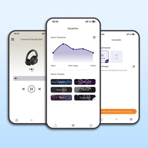 Słuchawki bezprzewodowe Tronsmart SOUNFII Q20S Hybrid ANC z aktywną redukcją hałasu - czarne Słuchawki bezprzewodowe Tronsmart SOUNFII Q20S Hybrid ANC z aktywną redukcją hałasu - czarne