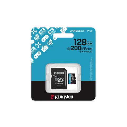 Kingston karta pamięci 128GB microSDXC Canvas Go Plus Gen4 200MB/s A2 U3 V30 + adapter Kingston karta pamięci 128GB microSDXC Canvas Go Plus Gen4 200MB/s A2 U3 V30 + adapter