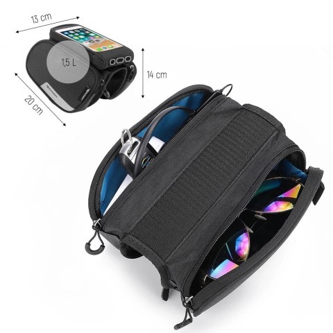 Wozinsky torba rowerowa na ramę + odczepiany pokrowiec na telefon do 6,5" 1,5l czarna (WBB7BK) Wozinsky torba rowerowa na ramę + odczepiany pokrowiec na telefon do 6,5" 1,5l czarna (WBB7BK)