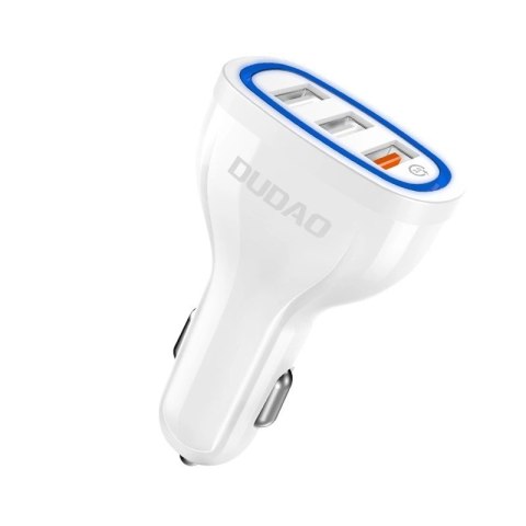 Dudao ładowarka samochodowa szybkie ładowanie Quick Charge 3.0 QC3.0 2.4A 18W 3x USB biały (R7S white) Dudao ładowarka samochodowa szybkie ładowanie Quick Charge 3.0 QC3.0 2.4A 18W 3x USB biały (R7S white)