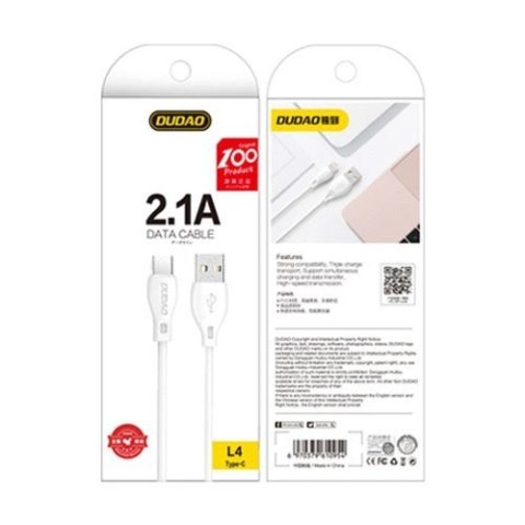 Dudao przewód kabel USB Typ C 2.1A 2m biały (L4T 2m white) Dudao przewód kabel USB Typ C 2.1A 2m biały (L4T 2m white)