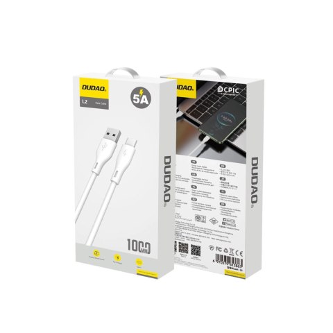 Dudao przewód kabel USB / USB Typ C 5A 1m biały (L2T 1m white) Dudao przewód kabel USB / USB Typ C 5A 1m biały (L2T 1m white)