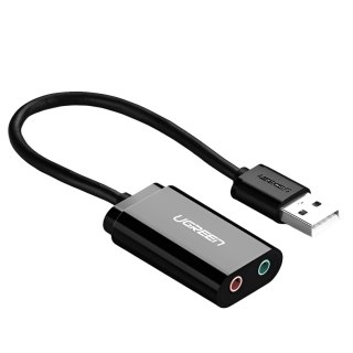 Ugreen zewnętrzna karta dźwiękowa muzyczna adapter USB - 3,5 mm mini jack 15cm czarny (30724)
