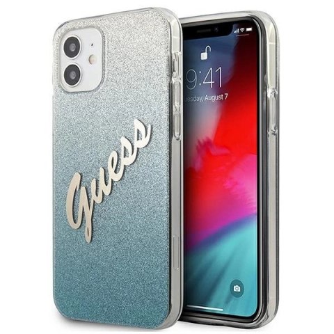 Etui Guess Glitter Gradient Script na iPhone 12 mini - niebieskie Etui Guess Glitter Gradient Script na iPhone 12 mini - niebieskie