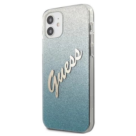 Etui Guess Glitter Gradient Script na iPhone 12 mini - niebieskie Etui Guess Glitter Gradient Script na iPhone 12 mini - niebieskie