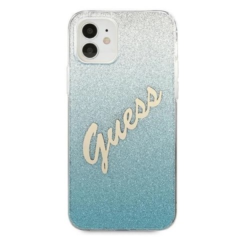 Etui Guess Glitter Gradient Script na iPhone 12 mini - niebieskie Etui Guess Glitter Gradient Script na iPhone 12 mini - niebieskie