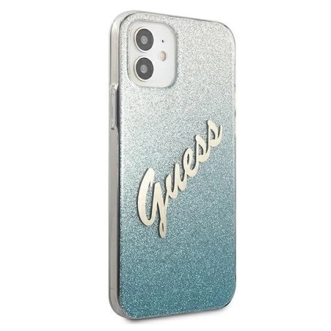 Etui Guess Glitter Gradient Script na iPhone 12 mini - niebieskie Etui Guess Glitter Gradient Script na iPhone 12 mini - niebieskie