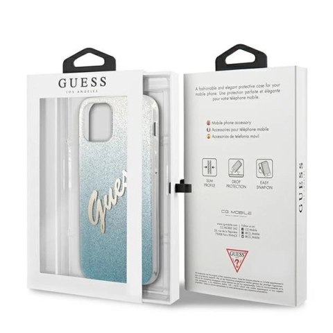 Etui Guess Glitter Gradient Script na iPhone 12 mini - niebieskie Etui Guess Glitter Gradient Script na iPhone 12 mini - niebieskie