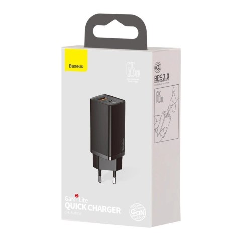 Baseus GaN2 Lite szybka ładowarka sieciowa 65W USB / USB Typ C Quick Charge 3.0 Power Delivery (azotek galu) czarny (CCGAN2L-B01 Baseus GaN2 Lite szybka ładowarka sieciowa 65W USB / USB Typ C Quick Charge 3.0 Power Delivery (azotek galu) czarny (CCGAN2L-B01