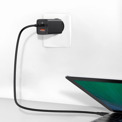 Baseus GaN2 Lite szybka ładowarka sieciowa 65W USB / USB Typ C Quick Charge 3.0 Power Delivery (azotek galu) czarny (CCGAN2L-B01 Baseus GaN2 Lite szybka ładowarka sieciowa 65W USB / USB Typ C Quick Charge 3.0 Power Delivery (azotek galu) czarny (CCGAN2L-B01