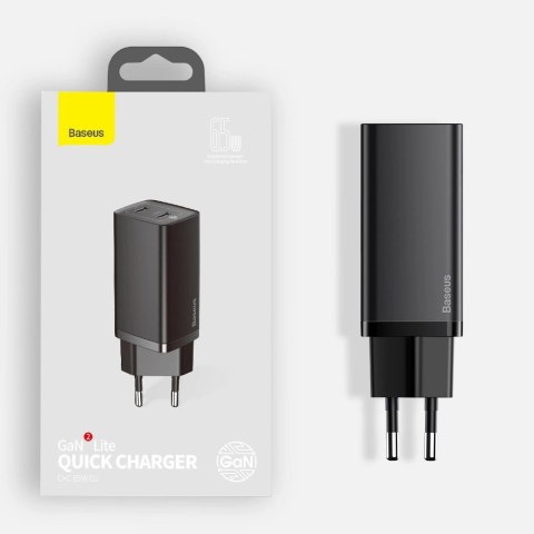 Baseus GaN2 Lite szybka ładowarka sieciowa 65W USB / USB Typ C Quick Charge 3.0 Power Delivery (azotek galu) czarny (CCGAN2L-B01 Baseus GaN2 Lite szybka ładowarka sieciowa 65W USB / USB Typ C Quick Charge 3.0 Power Delivery (azotek galu) czarny (CCGAN2L-B01