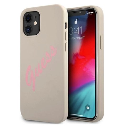 Etui Guess Silicone Vintage na iPhone 12 mini - szaro-różowe Etui Guess Silicone Vintage na iPhone 12 mini - szaro-różowe