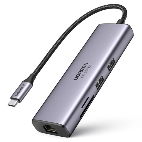HUB 7w1 Ugreen CM512 USB-C / 2x USB-A 3.2 / HDMI 4K / czytnik SD TF / USB-C PD 100W / RJ45 - szary HUB 7w1 Ugreen CM512 USB-C / 2x USB-A 3.2 / HDMI 4K / czytnik SD TF / USB-C PD 100W / RJ45 - szary